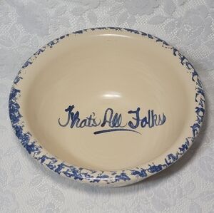 Vintage Large East TX Folk Pottery Popcorn Bowl “Popcorn Is For Sharing” 11.5"